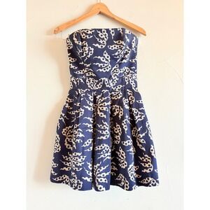 French Connection Y2K Baby Doll Bubble Strapless Abstract Print Mini Dress SZ 2